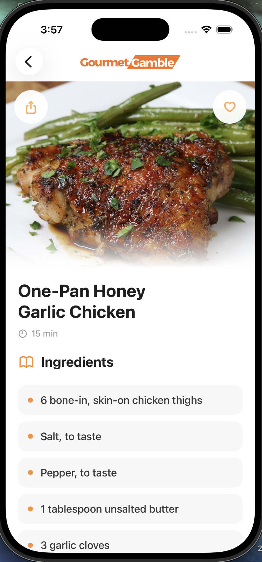 Gourmet Gamble recipe detail screen